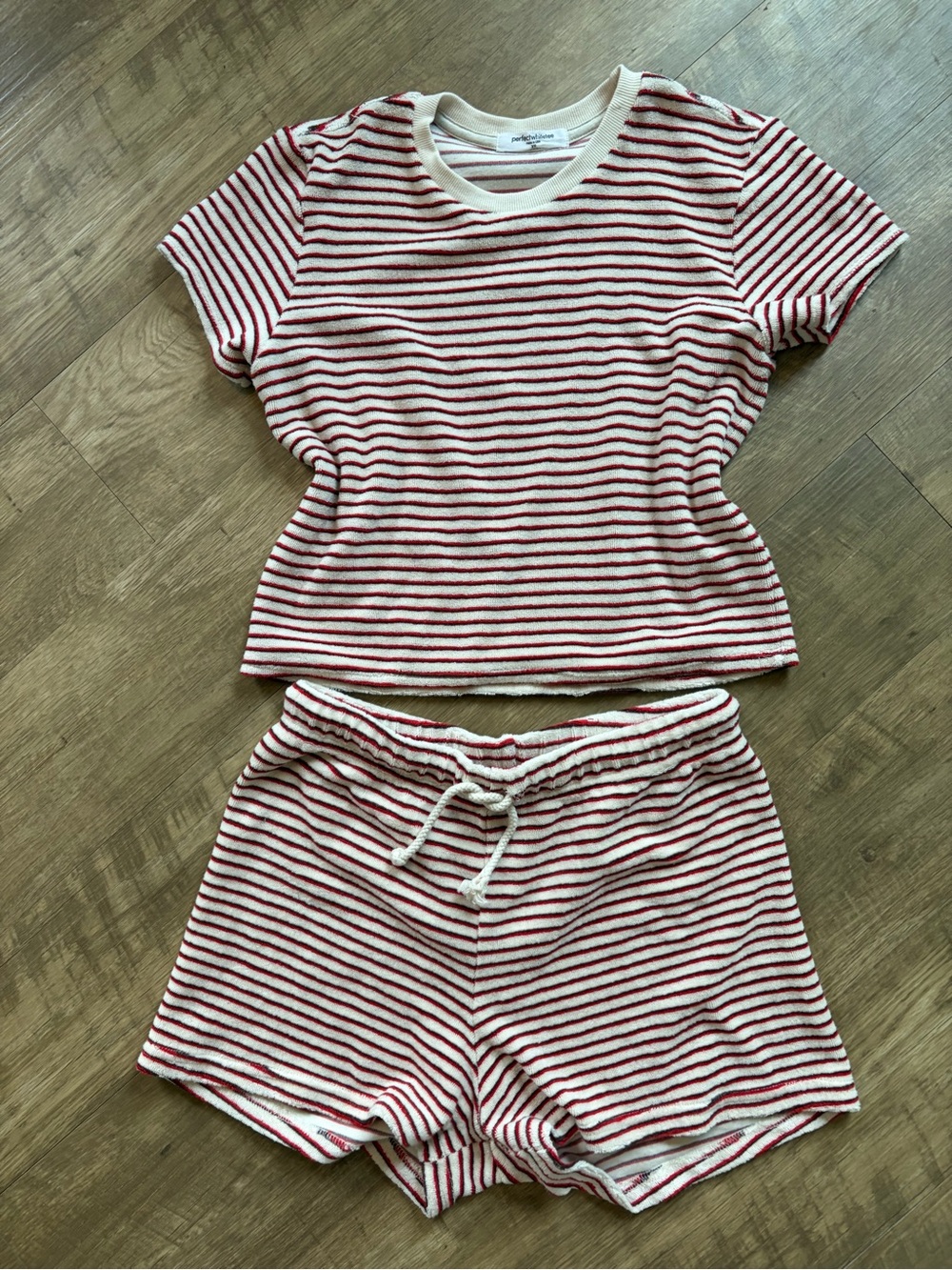 perfectwhitetee Red & White Striped Short-Sleeve Set